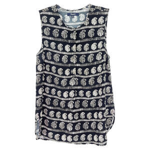 Madewell Novella Tank Top Moroccan Black Ivory Stripe Snap Buttons Women's Sz XS